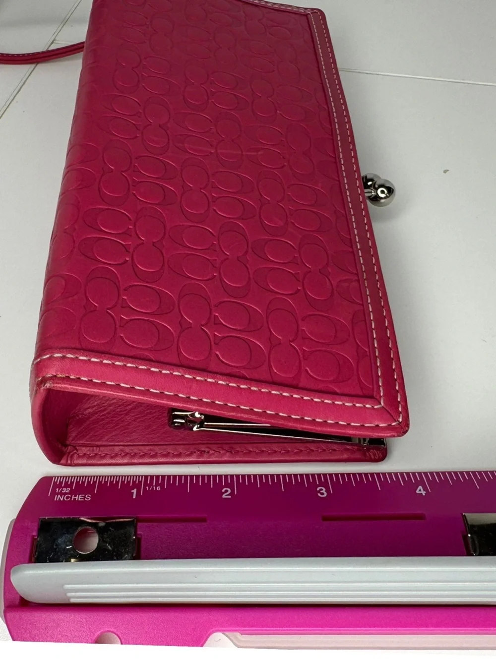 Coach Y2K Pink Embossed Signature C Kisslock Frame Clutch Wristlet Bag